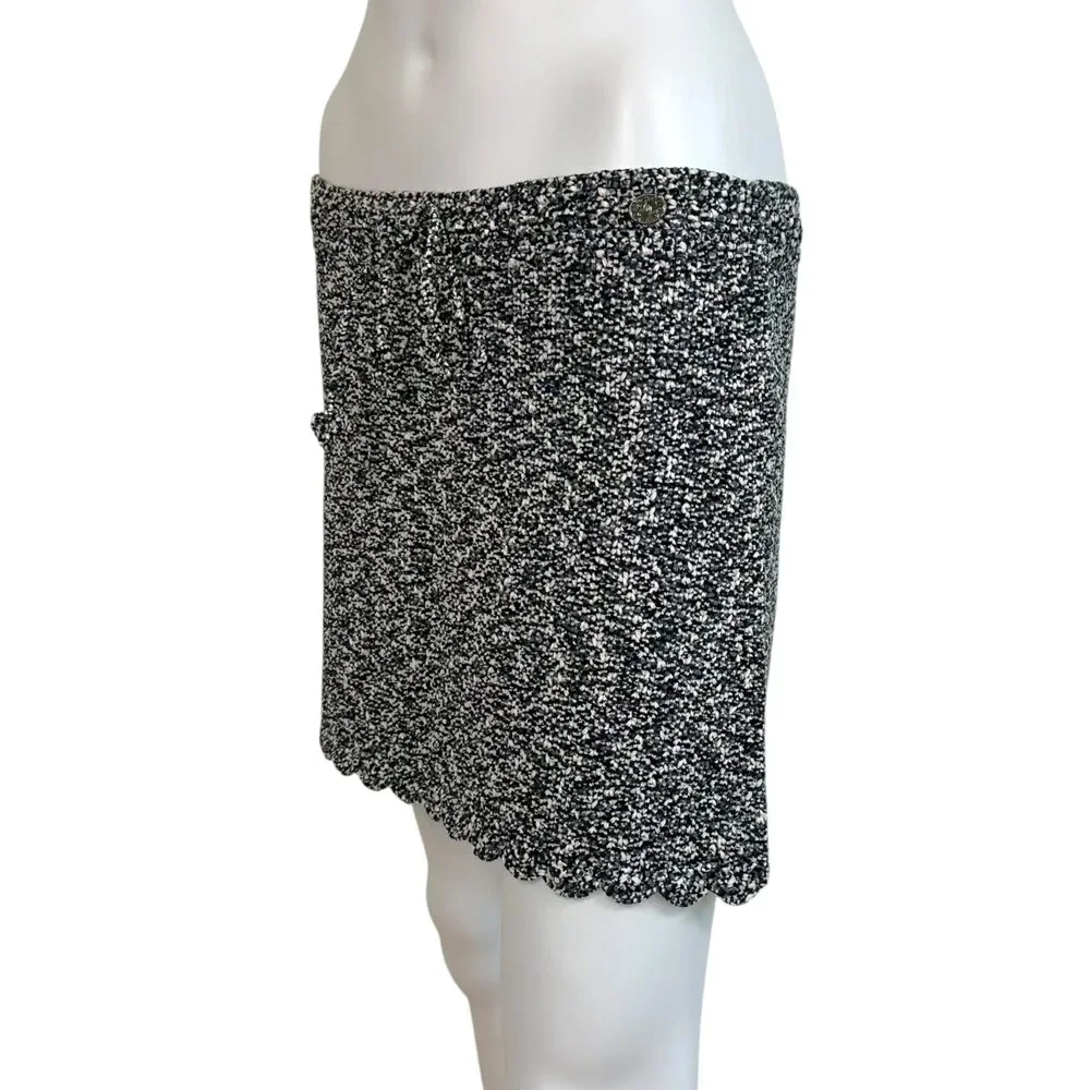 Chanel Black & White Scalloped Hem Cotton Knit Mini Skirt